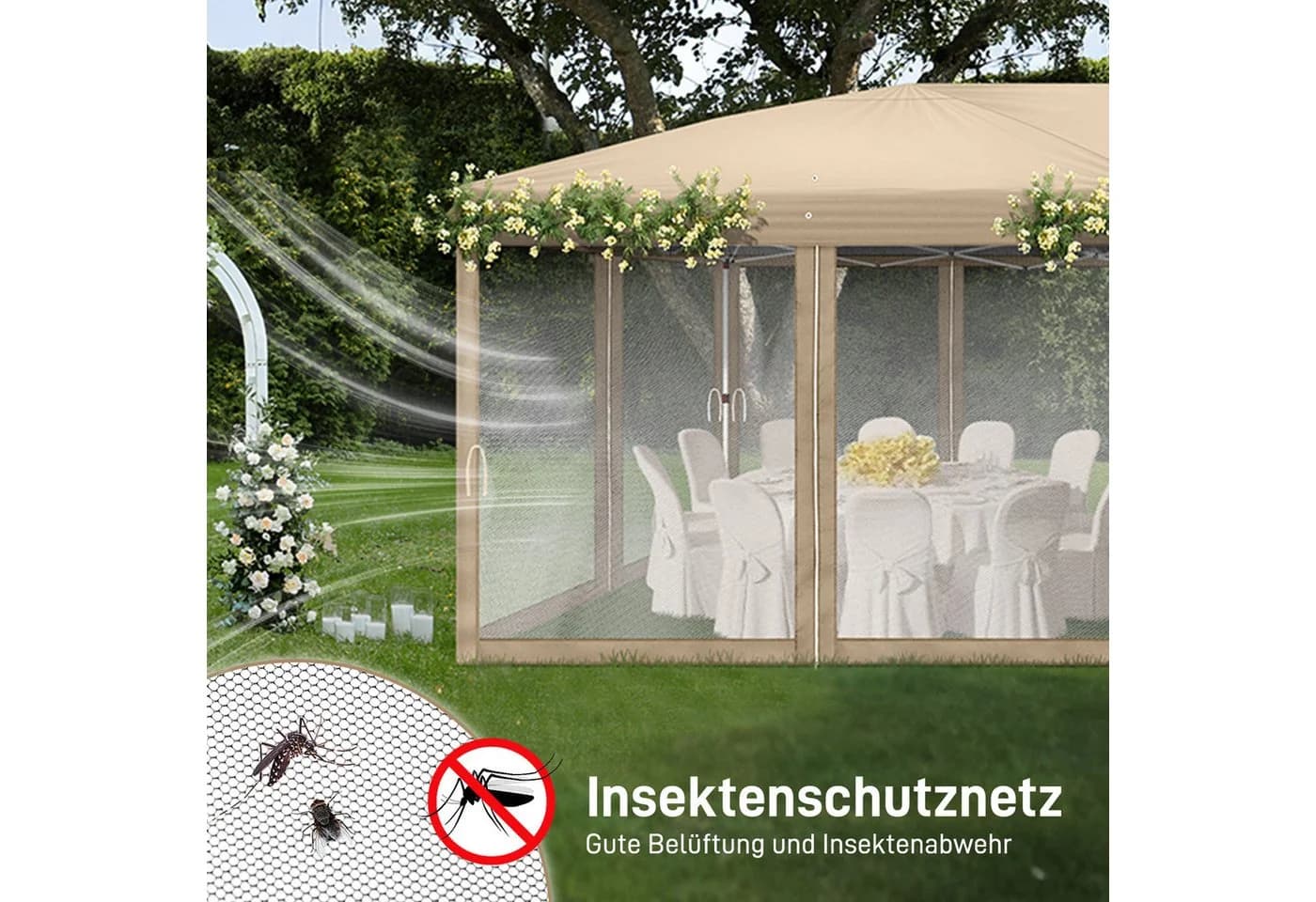 LALAHO Faltpavillon 3x6m mit 6 Netzvorhängen UV-Schutz Gartenpavillon - Bild 5