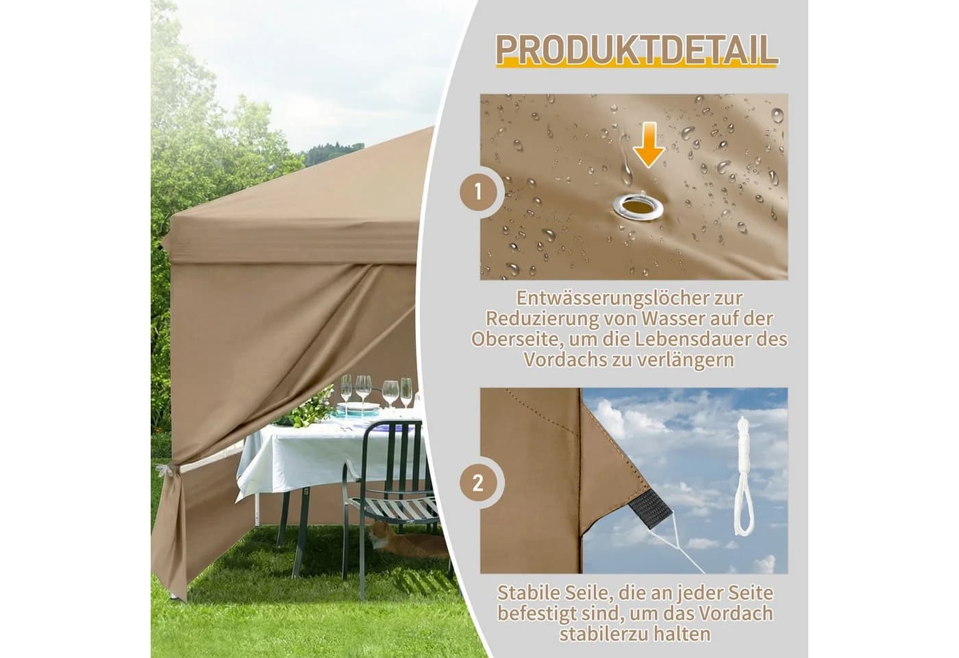 LALAHO Faltpavillon 3x3 m Gartenpavillon mit 4 Seitenteilen