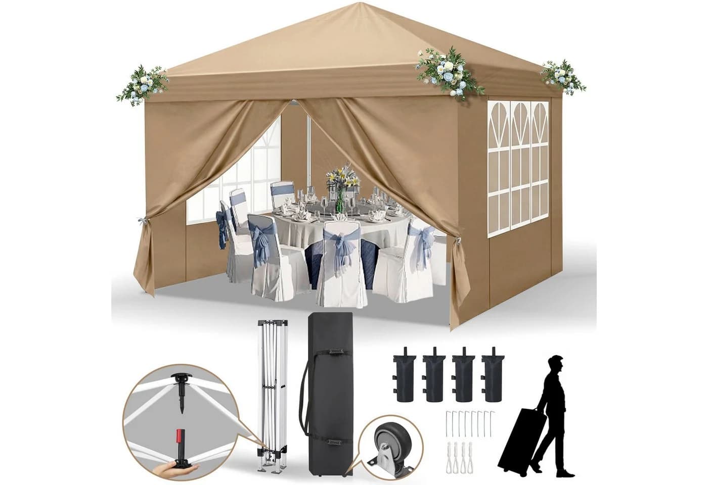 LALAHO Faltpavillon 3x3 m Gartenpavillon mit 4 Seitenteilen - Bild 2