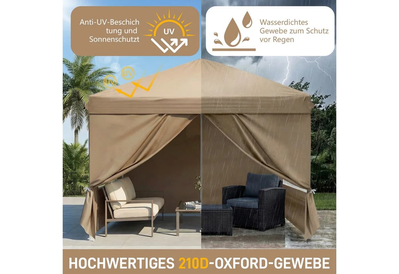 LALAHO Faltpavillon 3x3 m Gartenpavillon mit 4 Seitenteilen - Bild 5