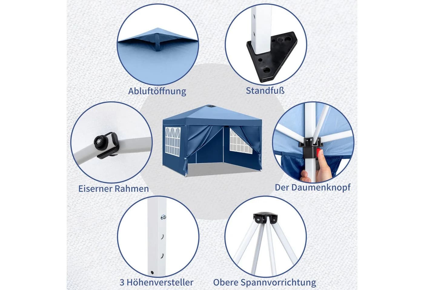 LALAHO Faltpavillon 3x3m Blau UV-Schutz Wasserdicht - Bild 5