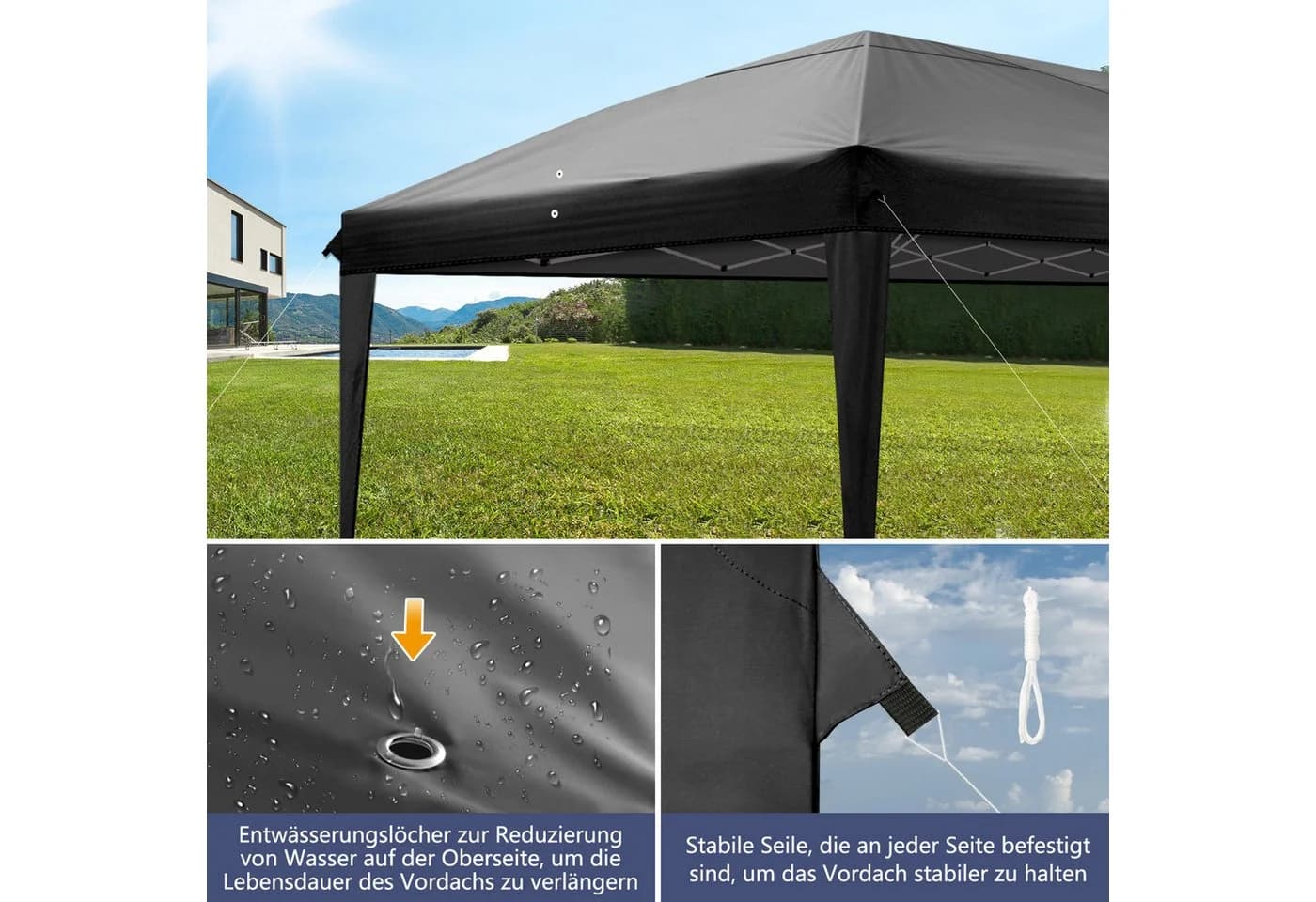 LALAHO Faltpavillon 3x6m mit 6 Seitenteilen, Wasserdicht & UV-Schutz - Bild 5