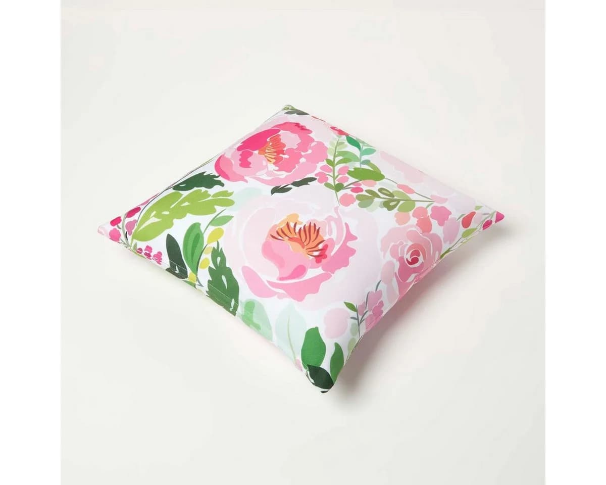 Homescapes Dekokissen Gartenkissen Blumen rosa-grün – 2er-Set Outdoor Kissen - Bild 5