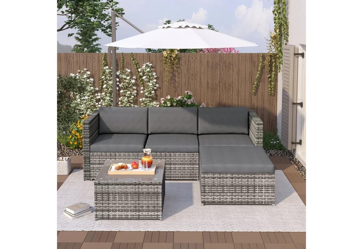 Merax Gartenlounge-Set 5-teilig Polyrattan für 4 Personen
