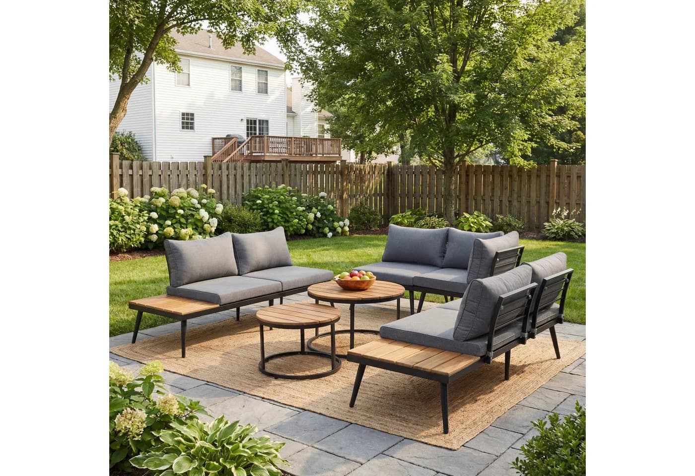 Flieks Gartenlounge-Set 6-tlg. Grau Akazienholz Metall