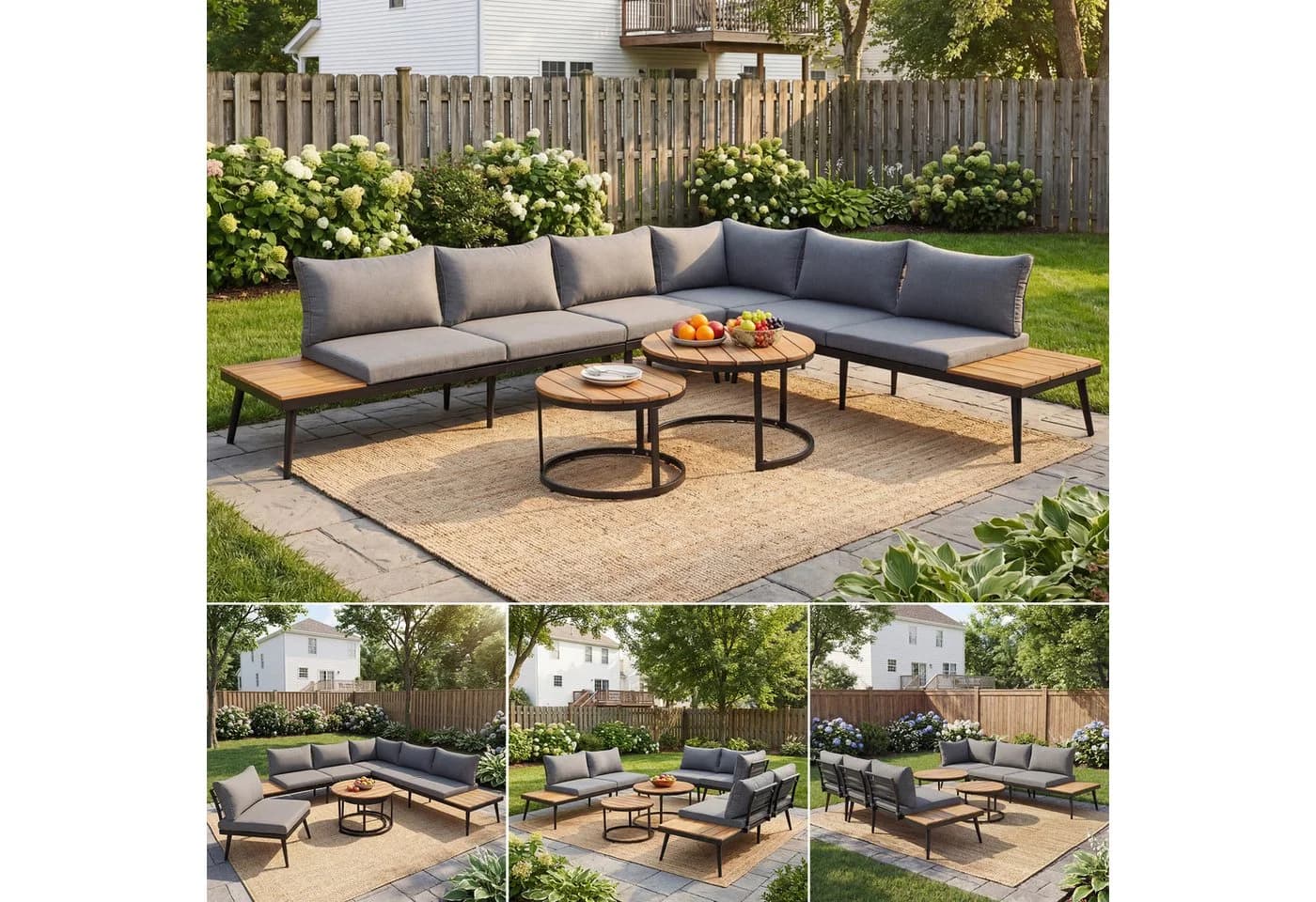 Flieks Gartenlounge-Set 6-tlg. Grau Akazienholz Metall - Bild 2