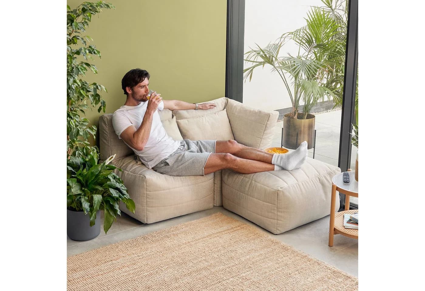icon Gartenlounge-Set Modulares Outdoorsofa 3-tlg. Beige Polyester