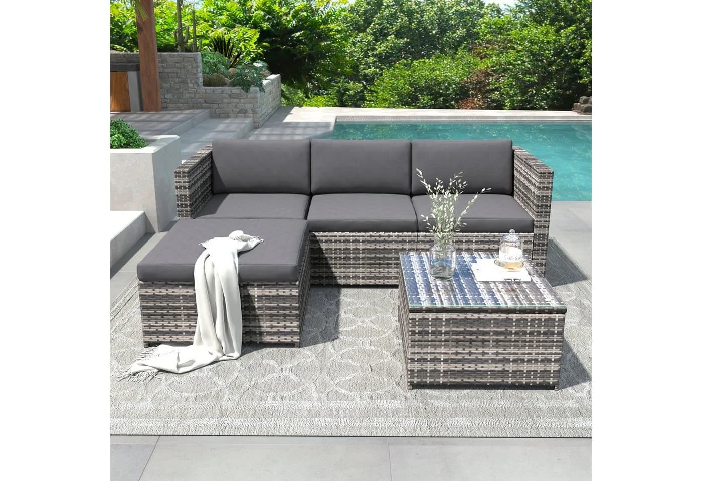 Flieks Gartenlounge-Set 2-tlg. Polyrattan mit Kissen und Tisch - Bild 3