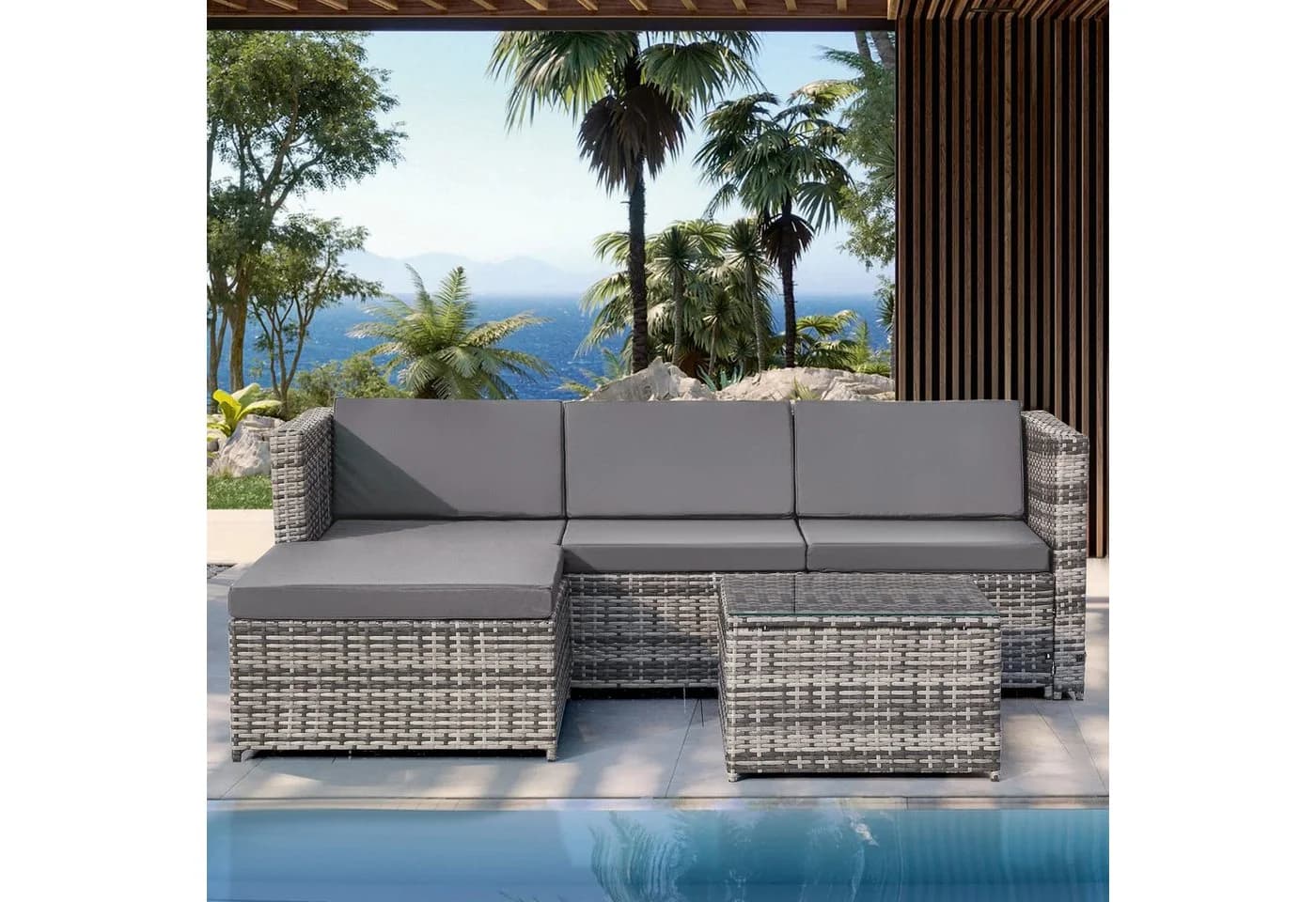 Flieks Gartenlounge-Set 2-tlg. Polyrattan mit Kissen und Tisch - Bild 4