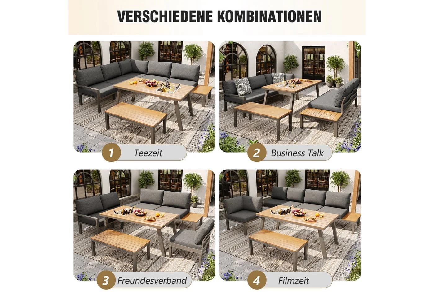 Merax Gartenlounge-Set Grau mit Eiskübel & Kissen - Bild 5