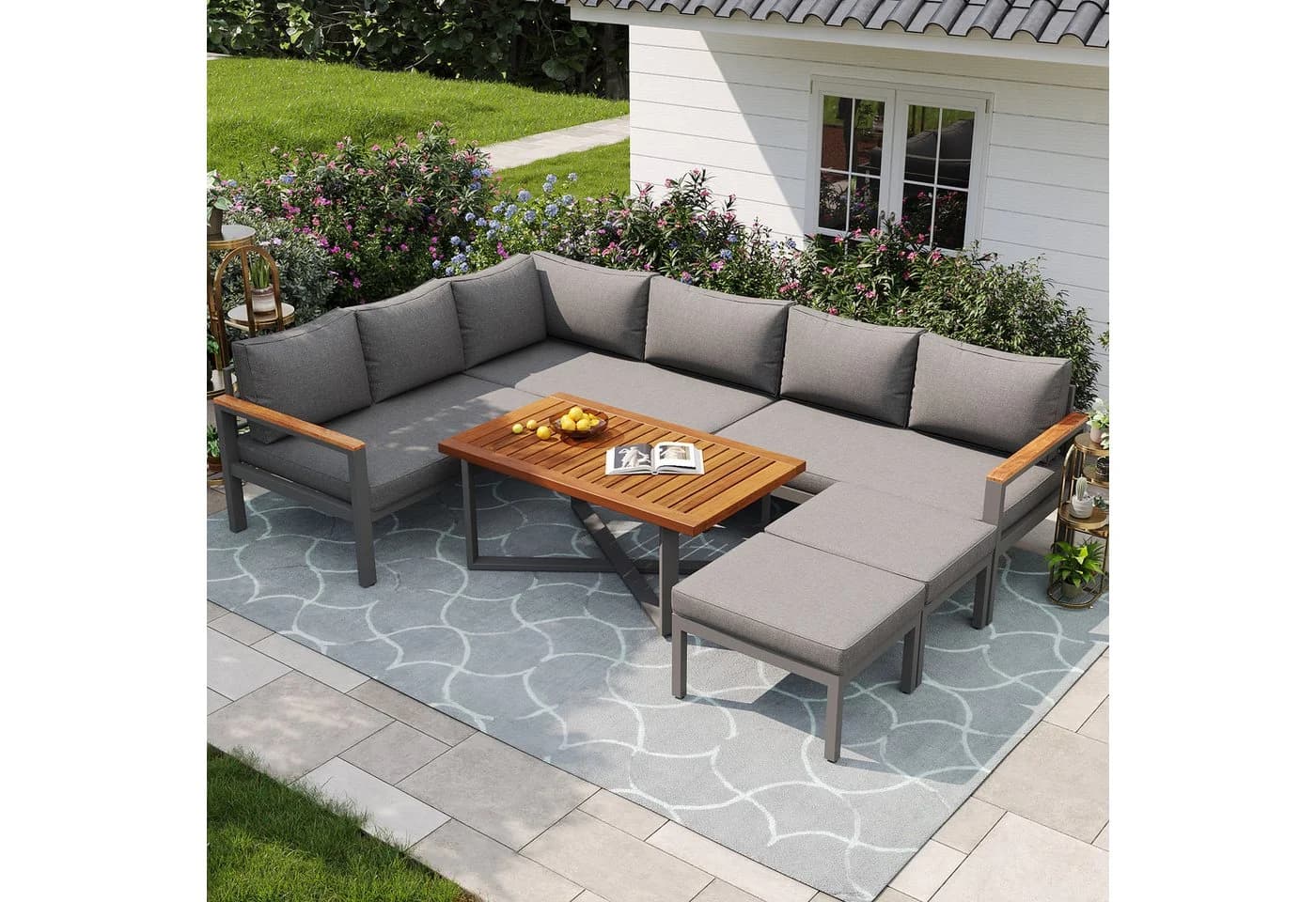 Merax Gartenlounge-Set 7-8 Pers. Grau Metall wetterfest