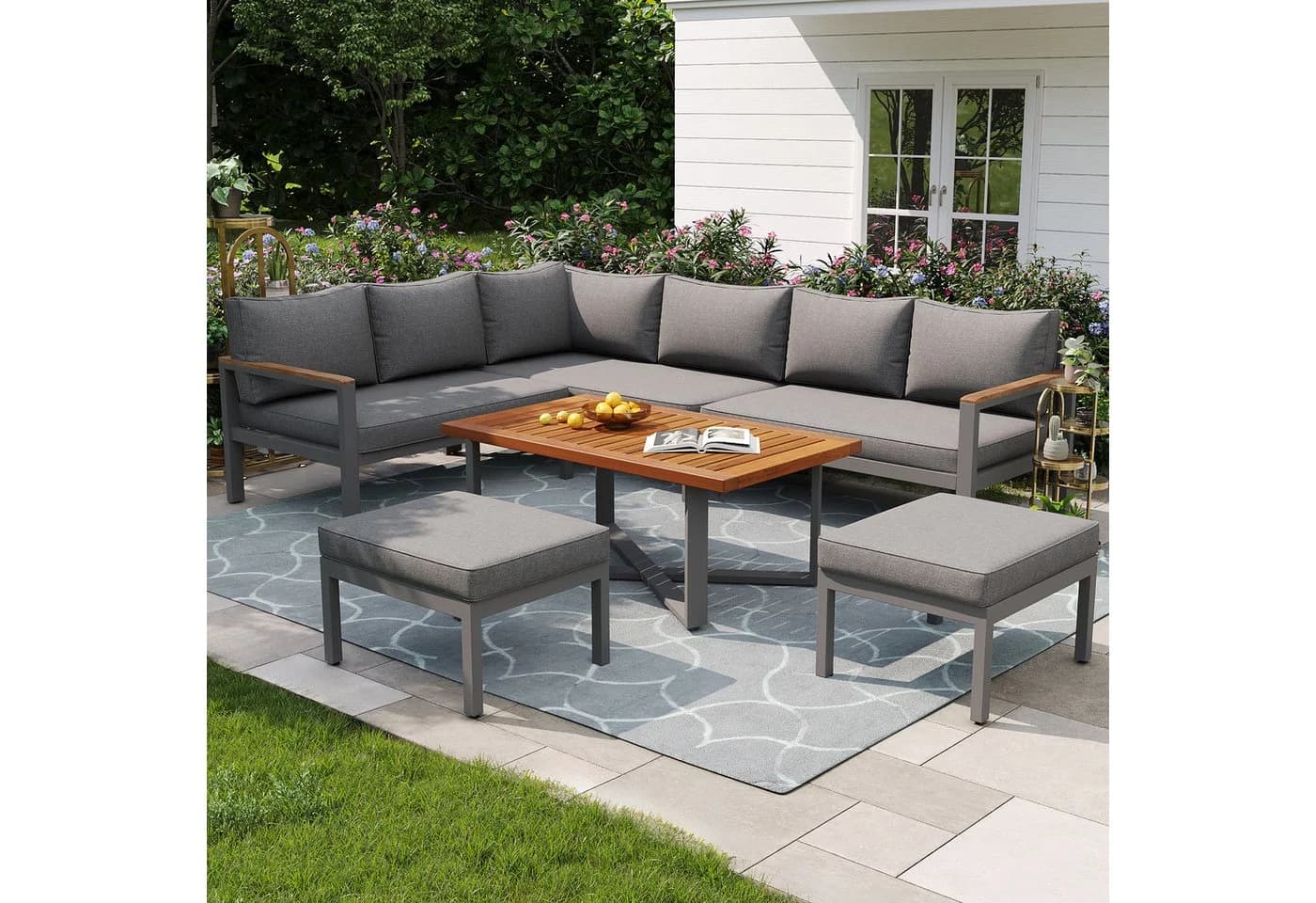 Merax Gartenlounge-Set 7-8 Pers. Grau Metall wetterfest - Bild 2