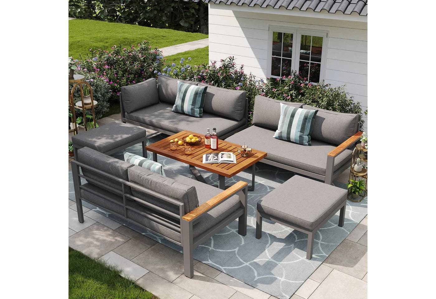 Merax Gartenlounge-Set 7-8 Pers. Grau Metall wetterfest - Bild 3
