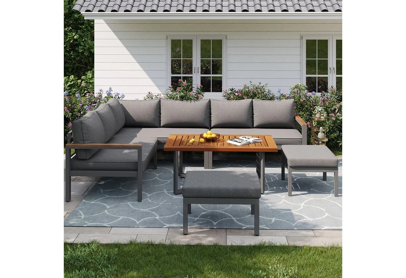 Merax Gartenlounge-Set 7-8 Pers. Grau Metall wetterfest - Bild 4