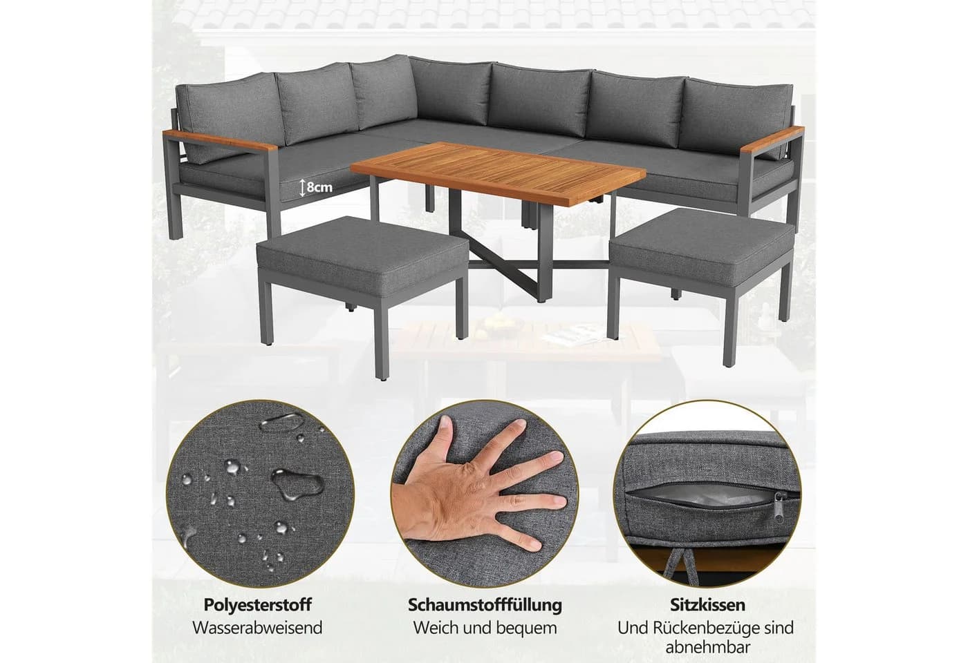 Merax Gartenlounge-Set 7-8 Pers. Grau Metall wetterfest - Bild 5