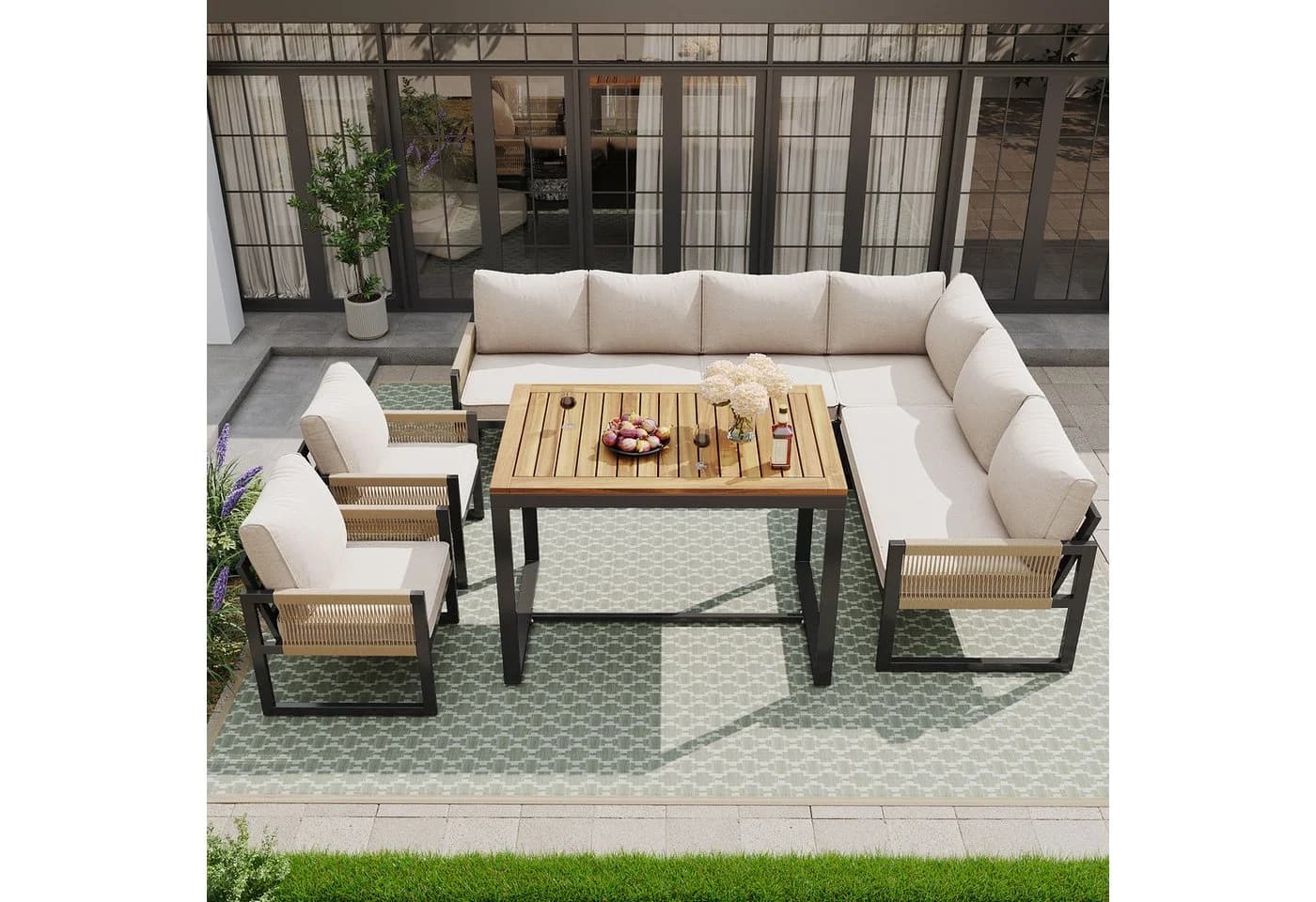 Merax Gartenlounge-Set 6-tlg. Outdoor Gartensofa Balkonset für 8 Personen
