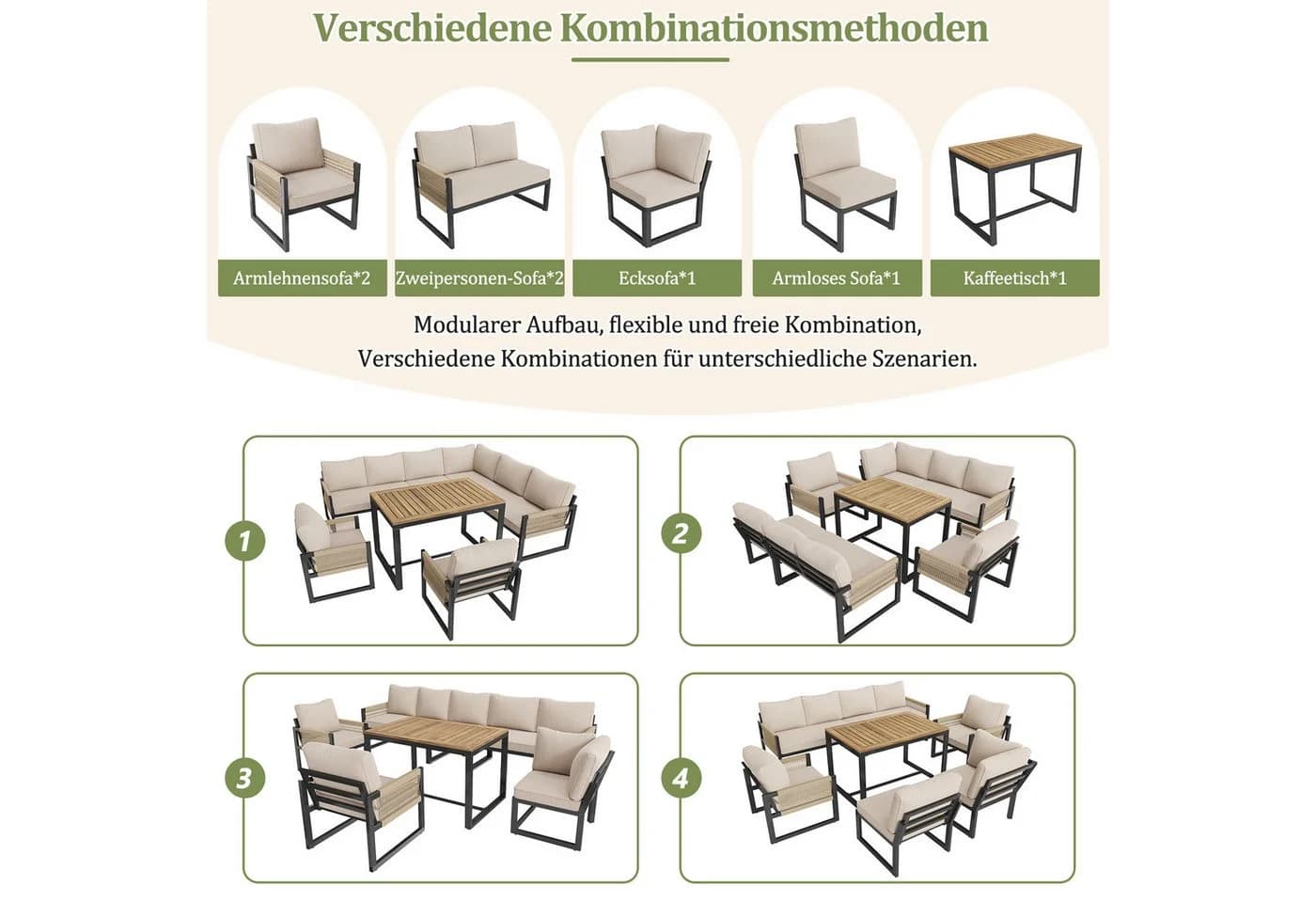 Merax Gartenlounge-Set 6-tlg. Outdoor Gartensofa Balkonset für 8 Personen - Bild 4