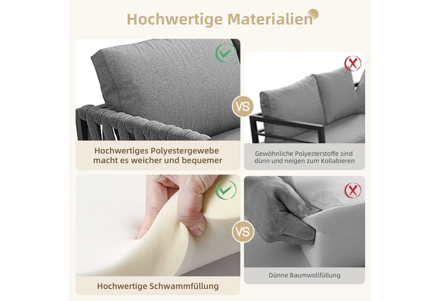 Merax Gartenlounge-Set 5-tlg. Grau Seil Metall mit Kissen - Bild 4