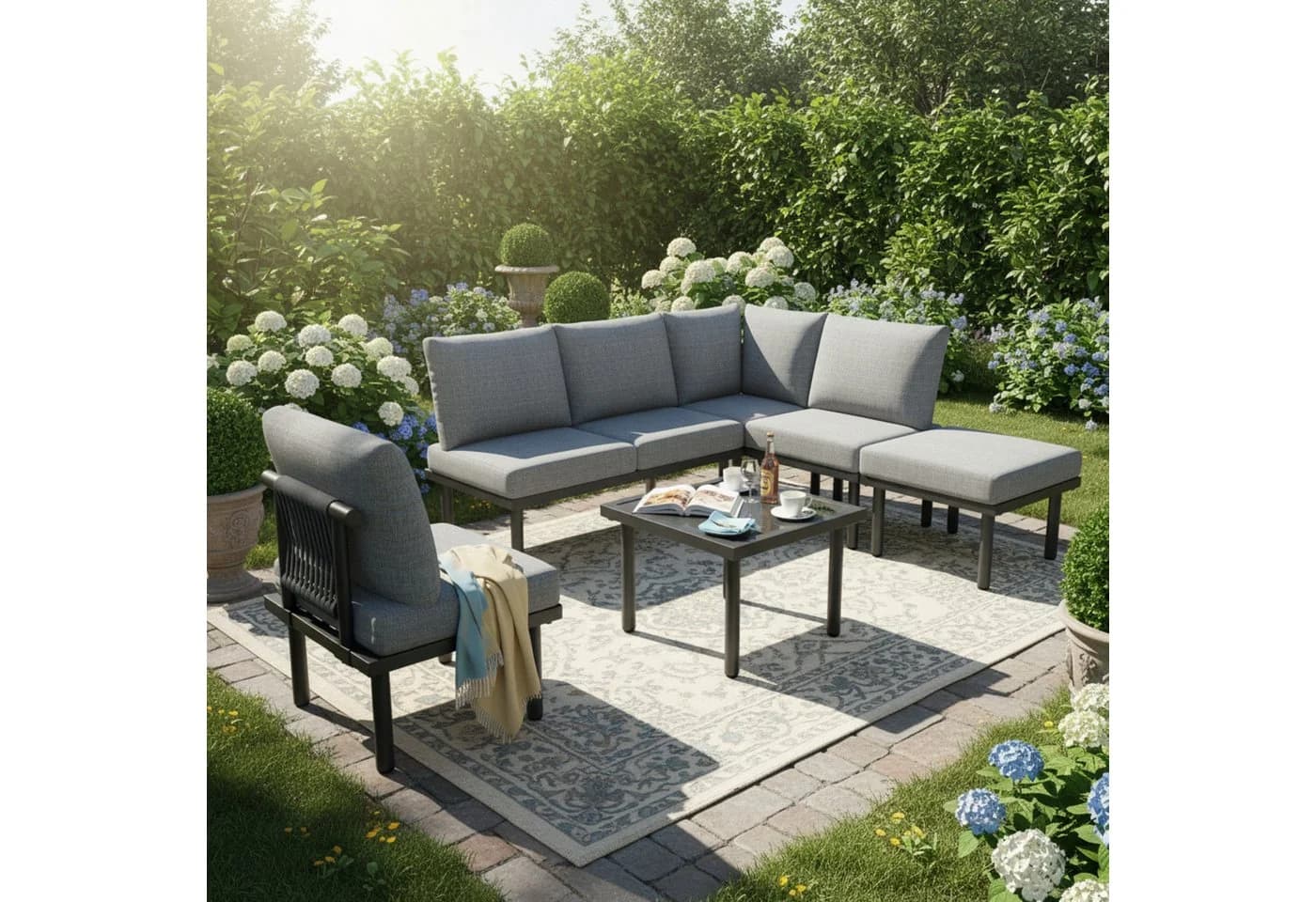 Merax Gartenlounge-Set 6-tlg. Grau Verzinktes Eisen