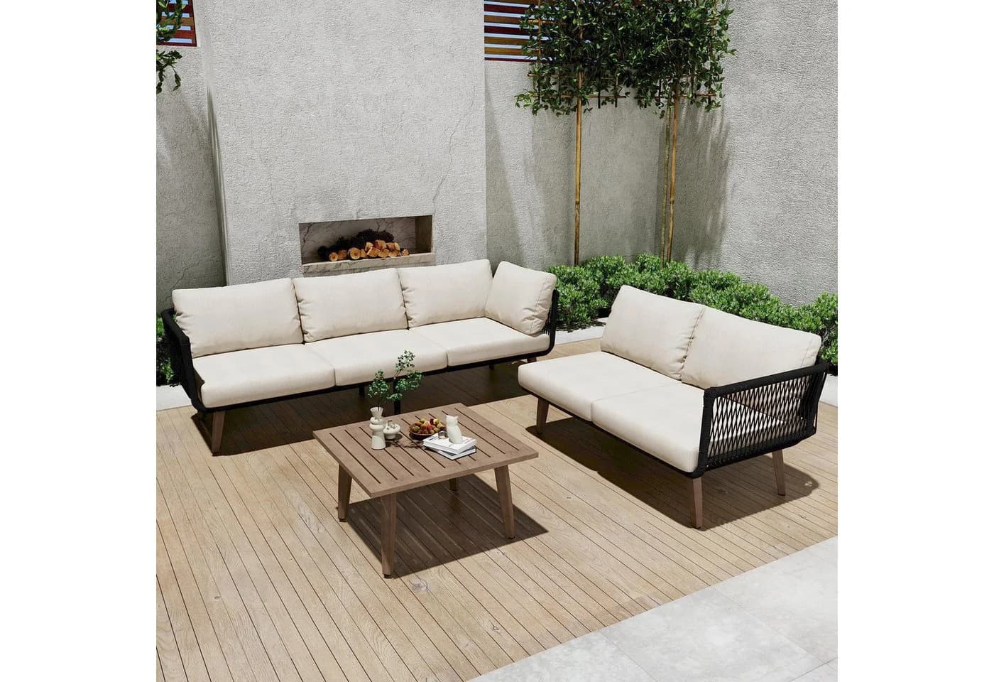 Merax Gartenlounge-Set 3-tlg. Beige/Schwarz Seil - Bild 4