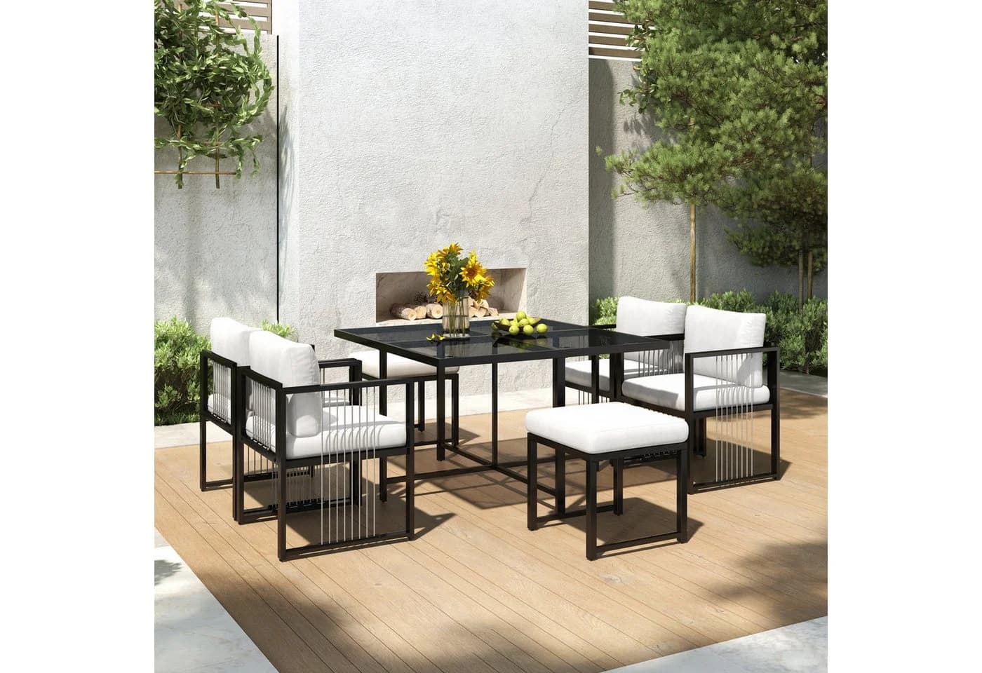 Merax 7-tlg. Sitzgruppe mit Glasplatte & Seil-Design - Bild 2