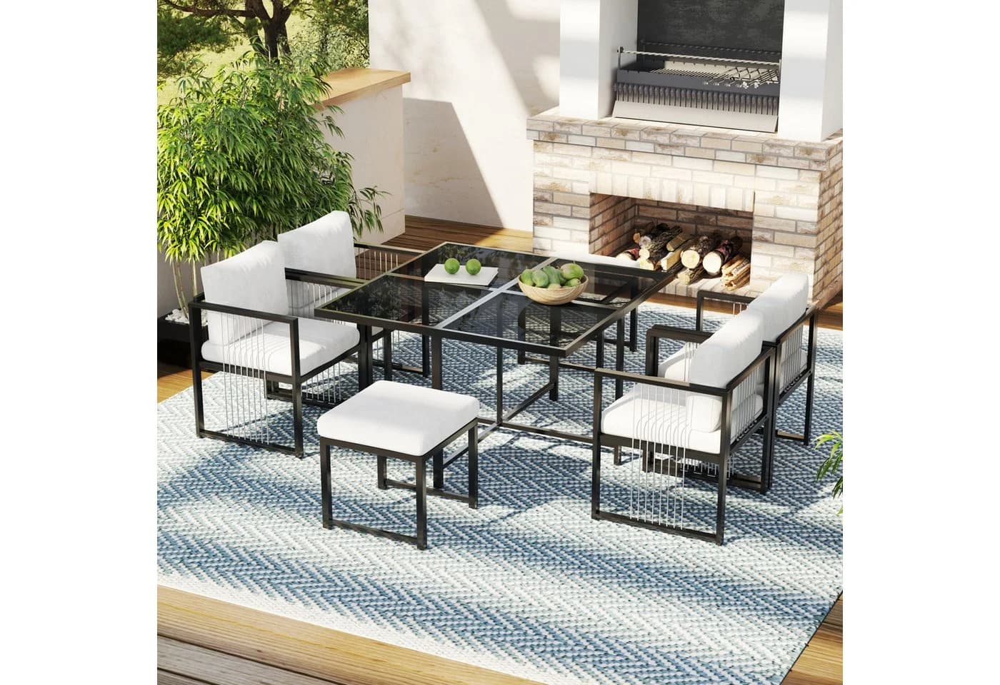 Merax 7-tlg. Sitzgruppe mit Glasplatte & Seil-Design - Bild 3