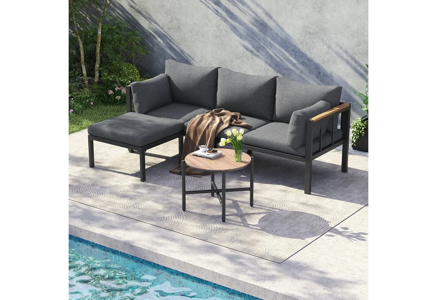 Merax Gartenlounge-Set 4-Sitzer mit Glastischplatte