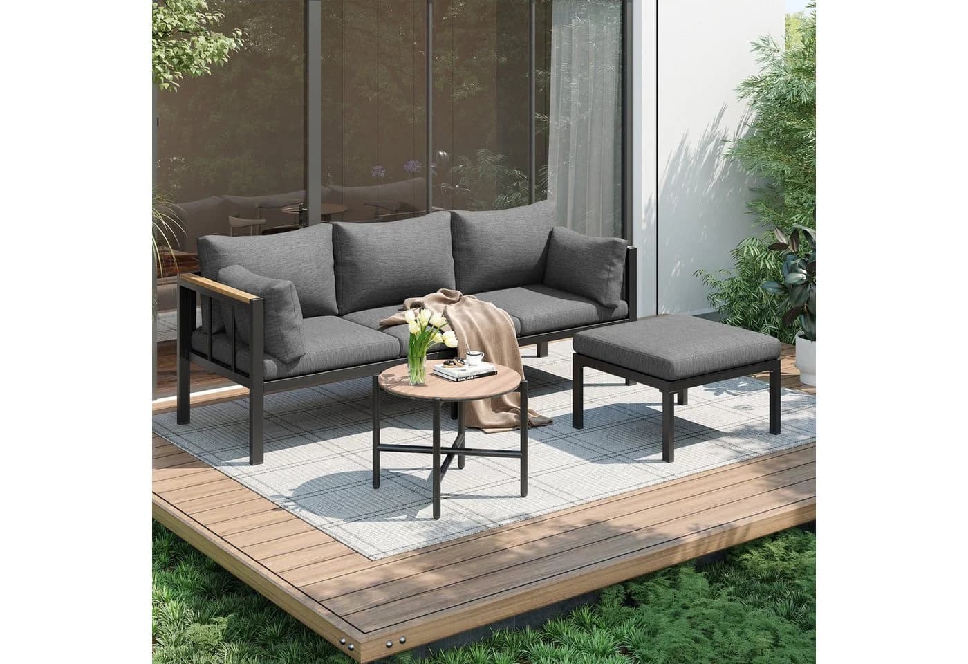 Merax Gartenlounge-Set 4-Sitzer mit Glastischplatte - Bild 2
