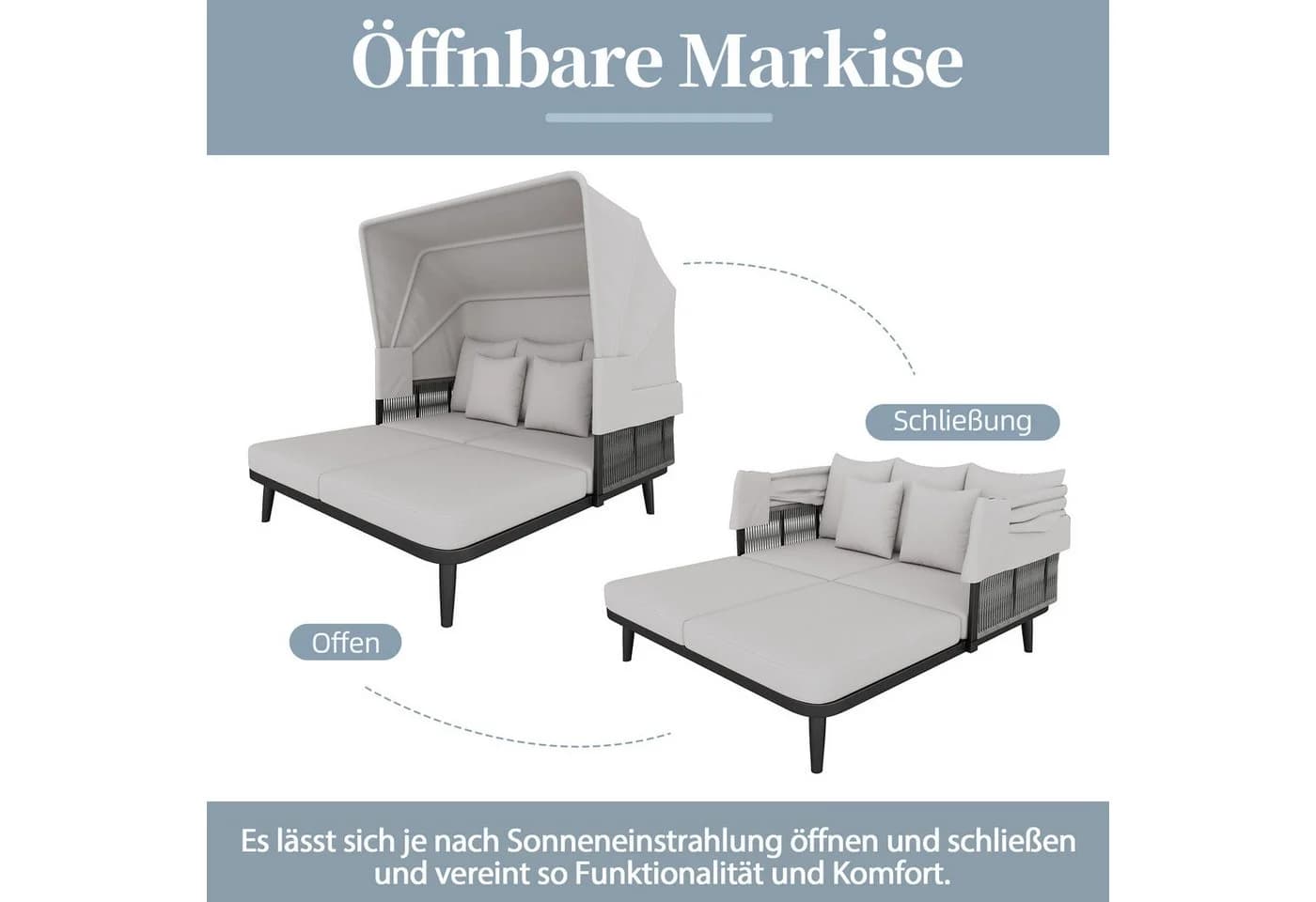 Merax Gartenliege Grau Verzinkter Stahl mit Markise - Bild 3