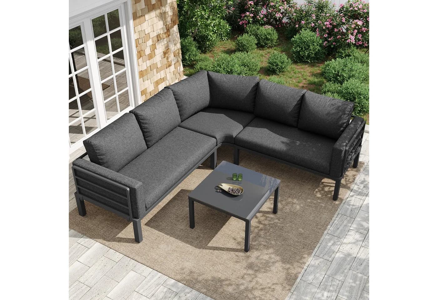 Merax Gartenlounge-Set 4-5-Sitzer Sofa Grau