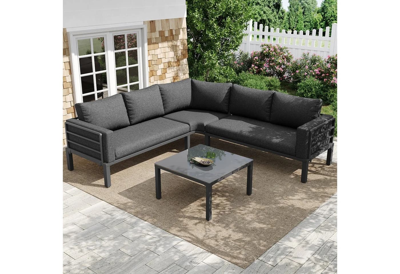 Merax Gartenlounge-Set 4-5-Sitzer Sofa Grau - Bild 2
