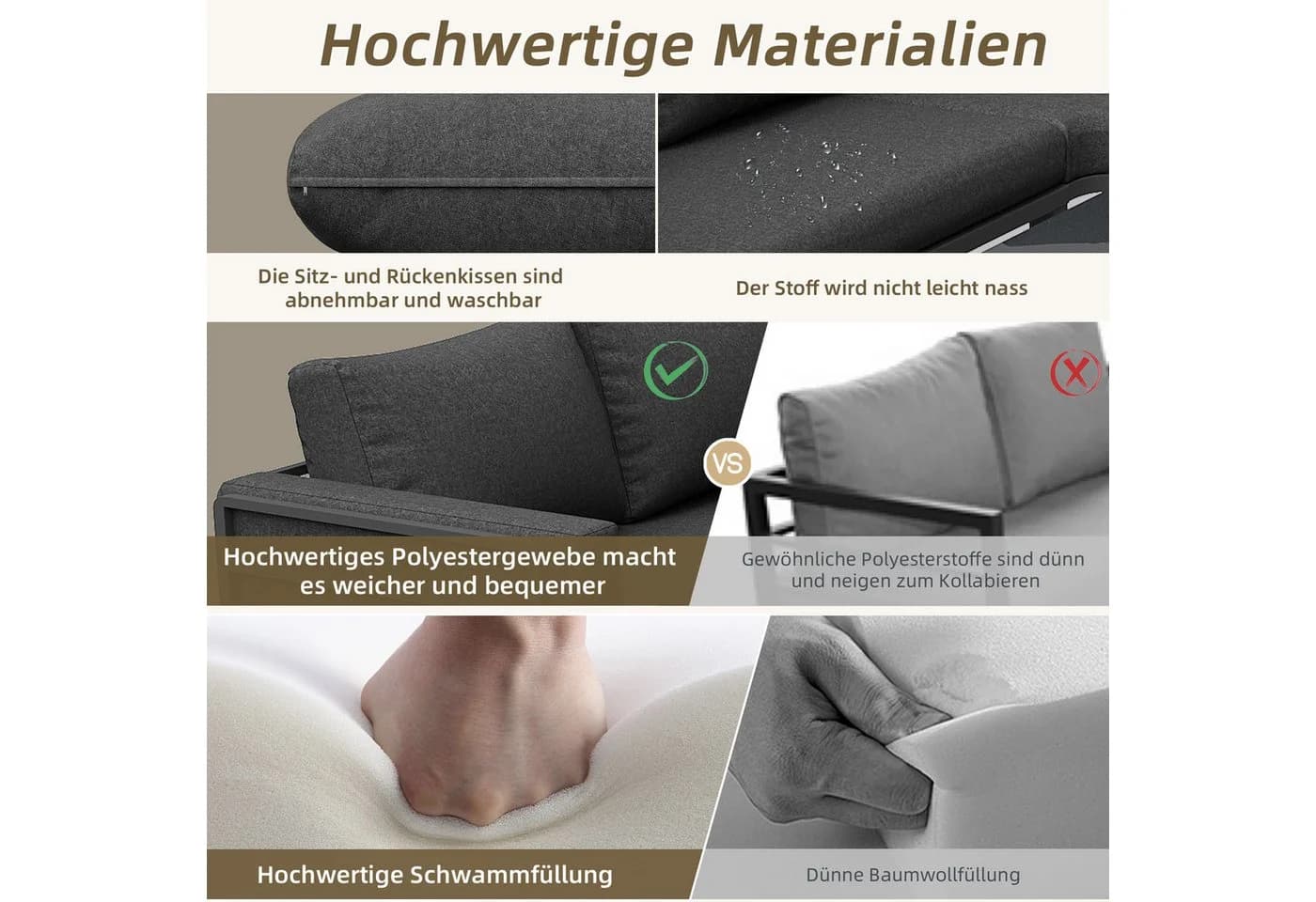 Merax Gartenlounge-Set 4-5-Sitzer Sofa Grau - Bild 3