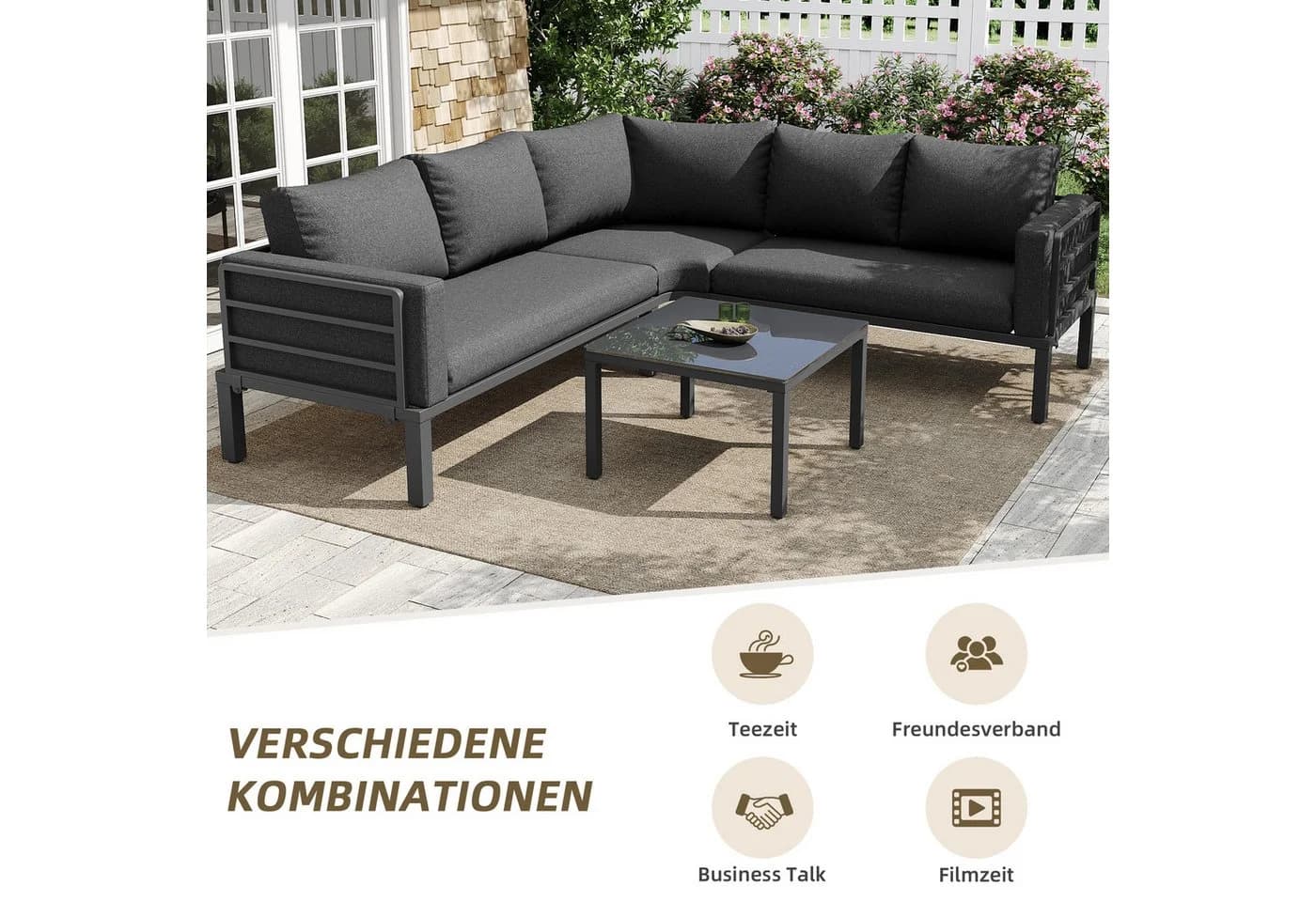 Merax Gartenlounge-Set 4-5-Sitzer Sofa Grau - Bild 4