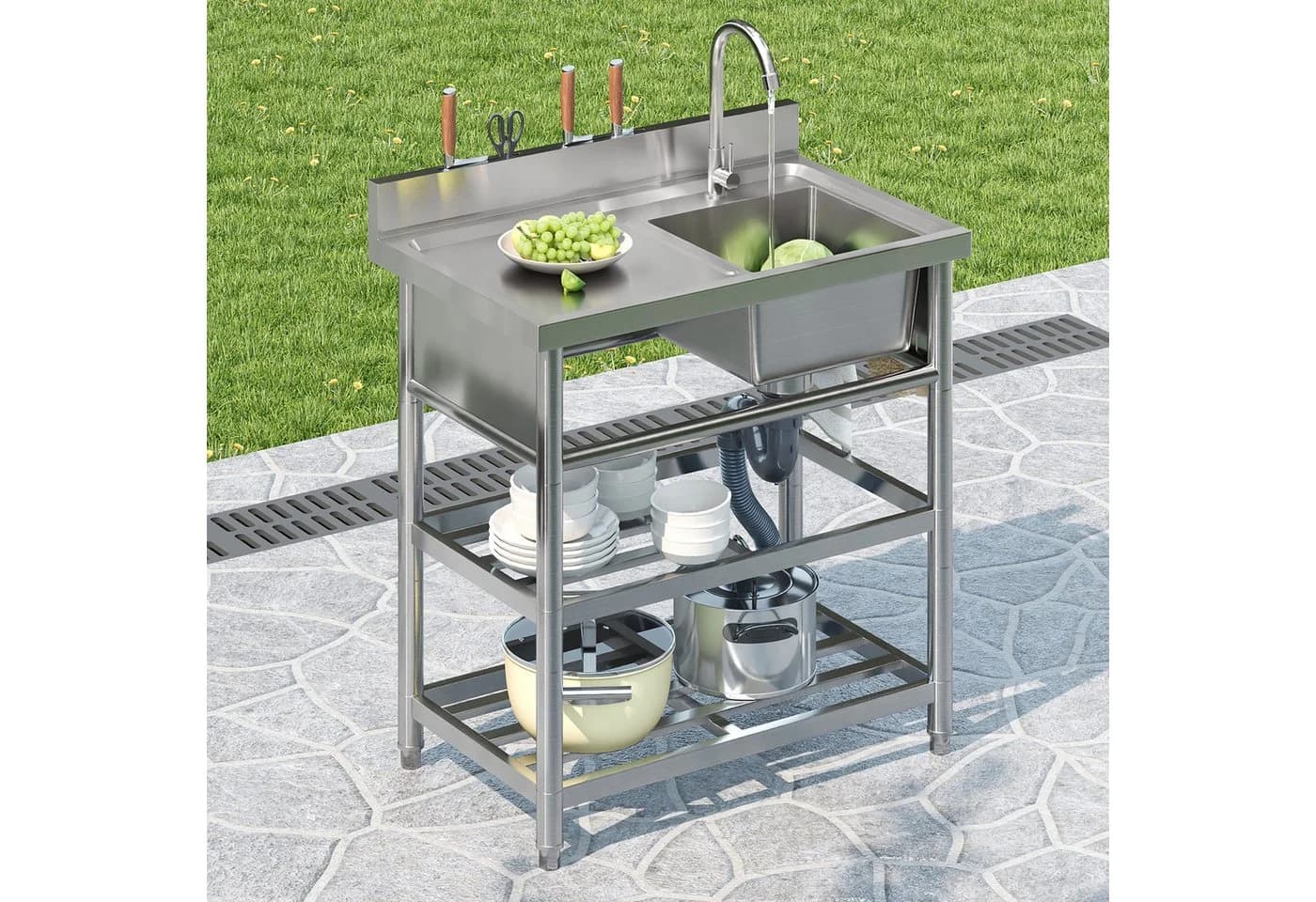 Flieks Outdoor-Küchenmodul Edelstahlspüle mit Wasserhahn - Bild 2