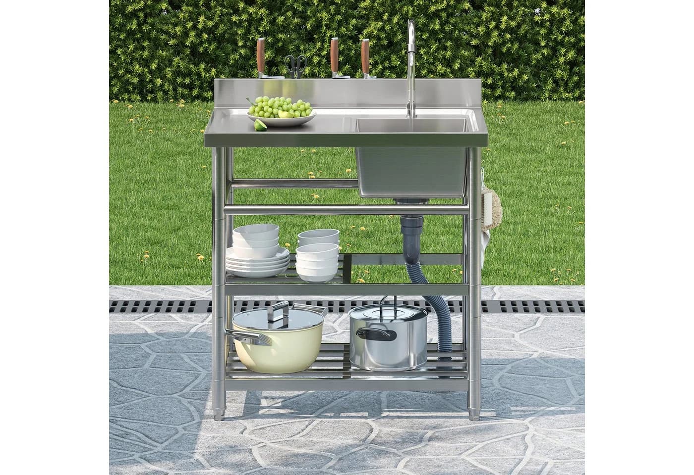 Flieks Outdoor-Küchenmodul Edelstahlspüle mit Wasserhahn - Bild 3