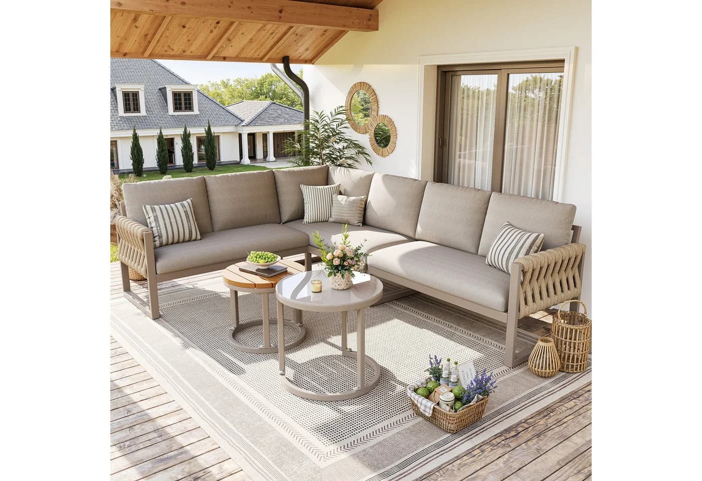 Flieks Gartenlounge-Set 6-Sitzer mit 2 stapelbaren Couchtischen
