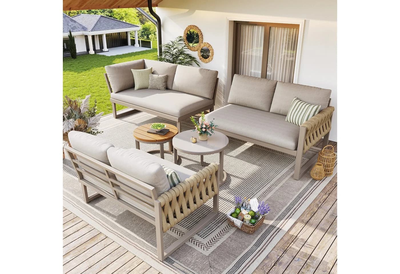 Flieks Gartenlounge-Set 6-Sitzer mit 2 stapelbaren Couchtischen - Bild 2