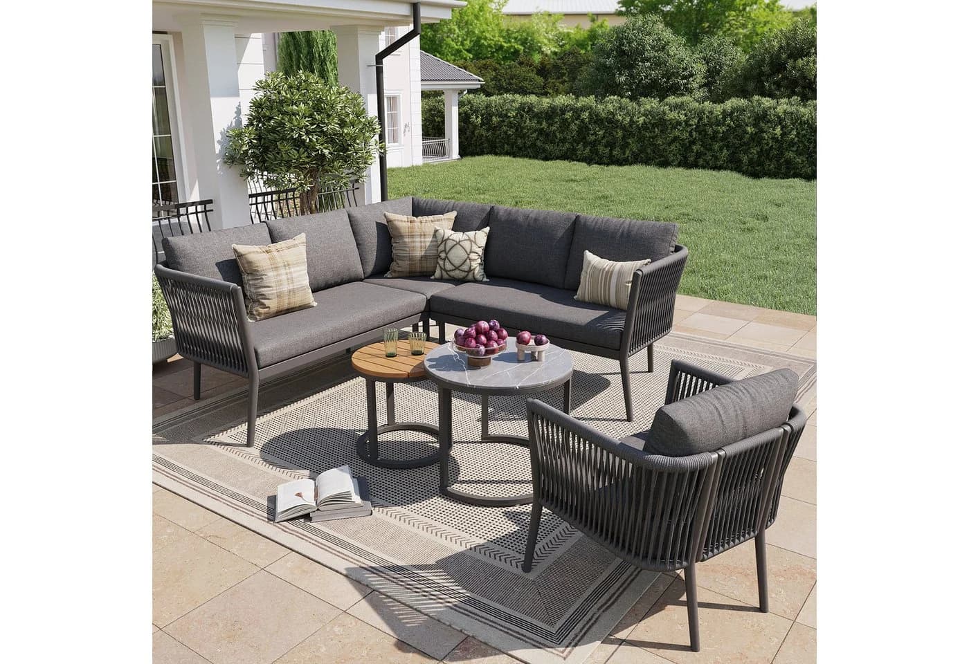 Flieks Gartenlounge-Set 6-Sitzer Gartenmöbel-Set Sitzgruppe mit 2 stapelbaren Couchtischen - Bild 2
