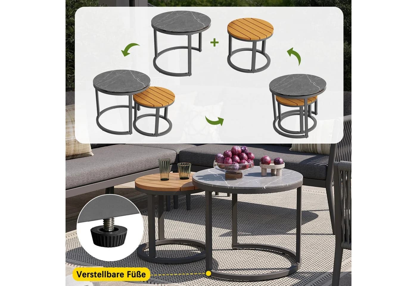 Flieks Gartenlounge-Set 6-Sitzer Gartenmöbel-Set Sitzgruppe mit 2 stapelbaren Couchtischen - Bild 5