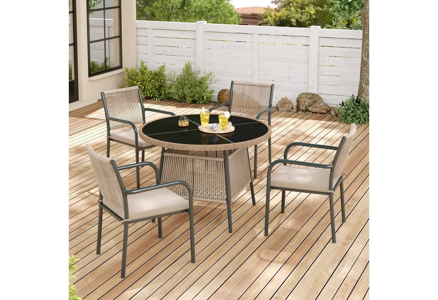 Flieks Garten-Essgruppe 4-Sitzer Runder Glastisch Grau - Bild 2