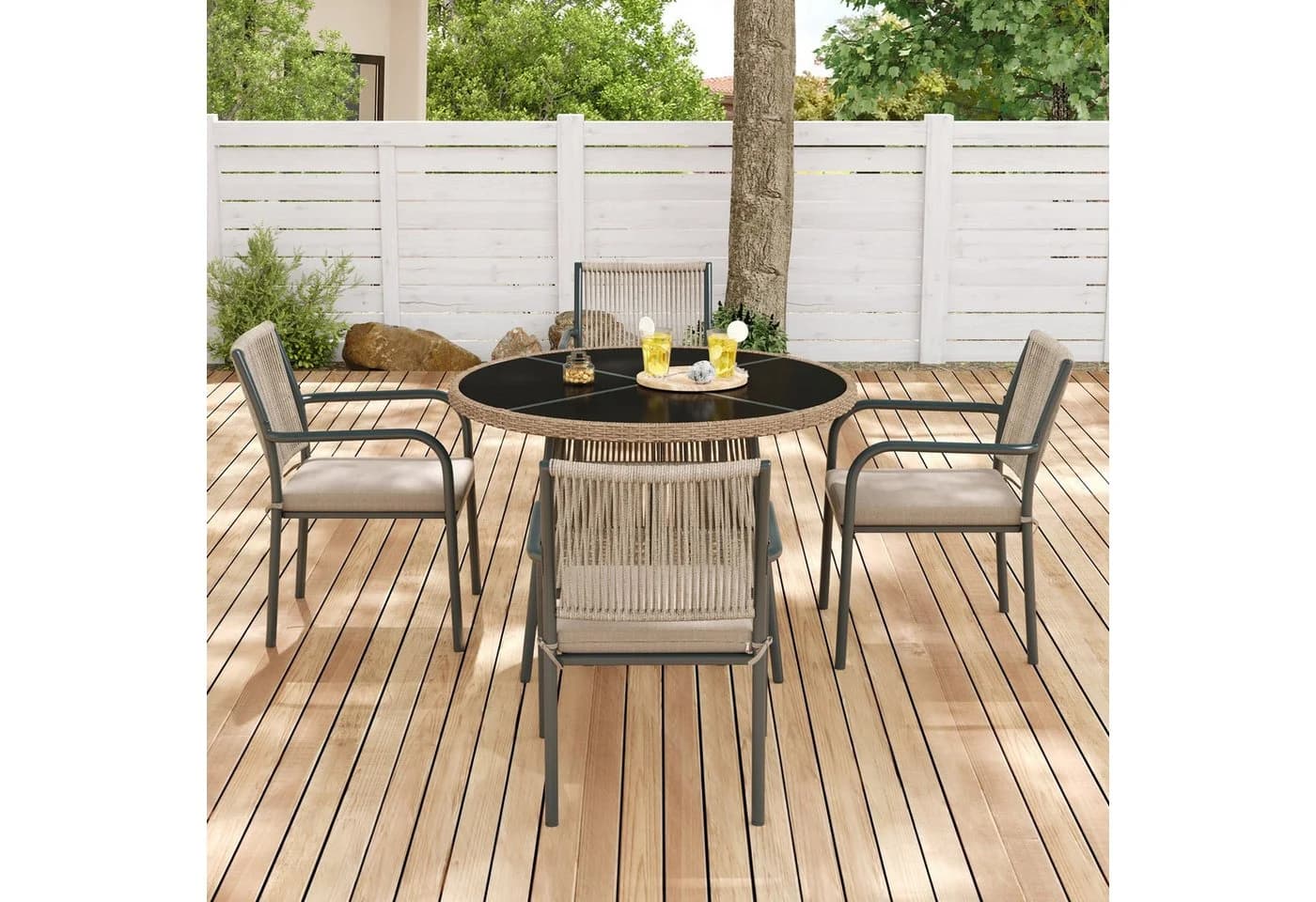 Flieks Garten-Essgruppe 4-Sitzer Runder Glastisch Grau - Bild 3