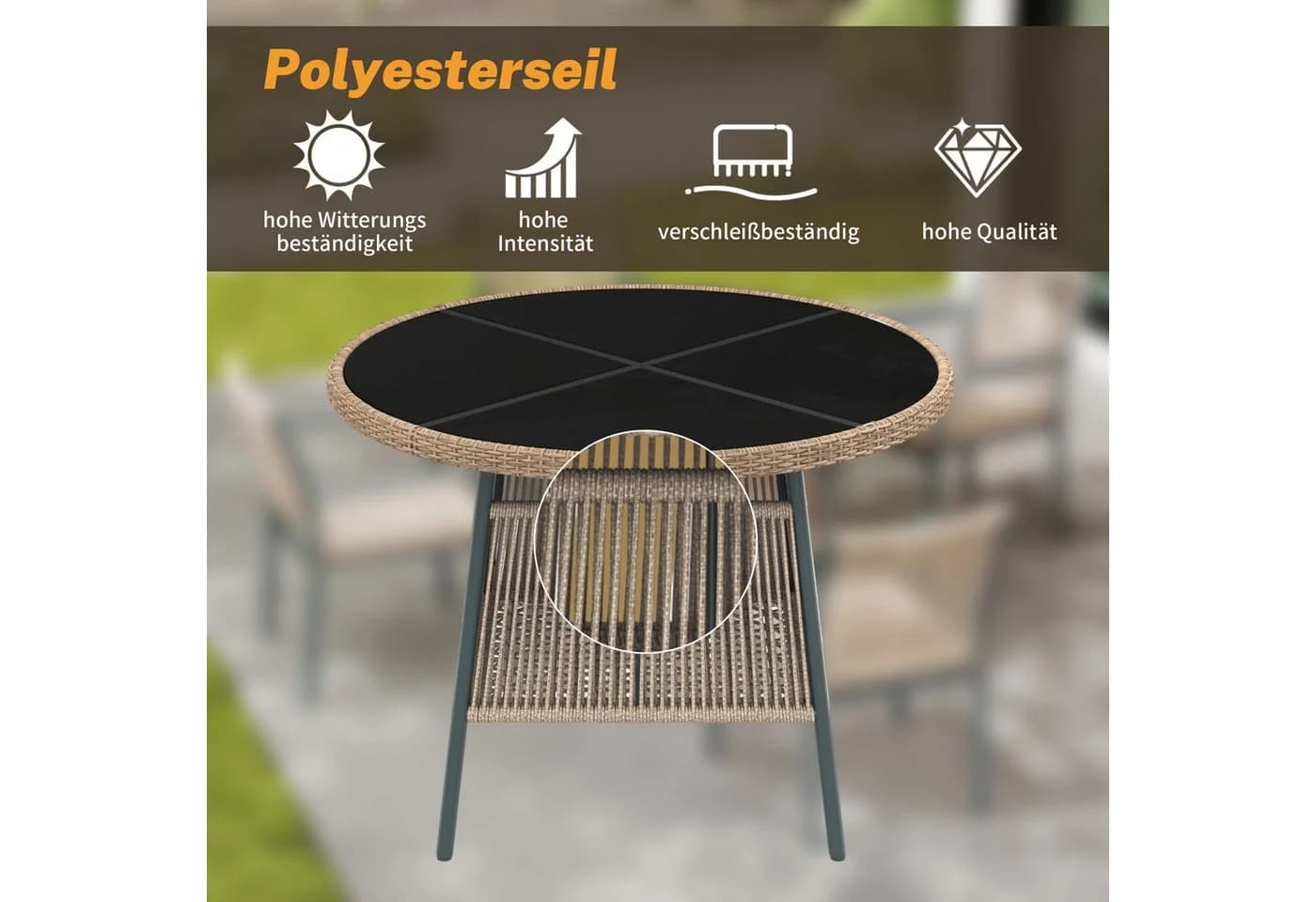 Flieks Garten-Essgruppe 4-Sitzer Runder Glastisch Grau - Bild 5