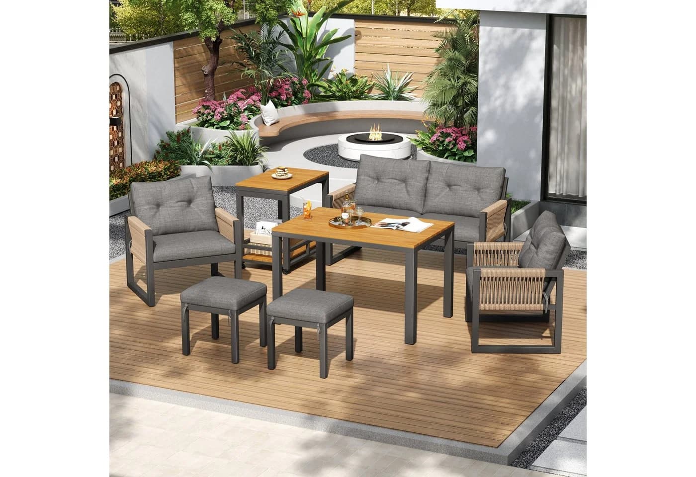 Flieks Gartenlounge-Set 6-Sitzer Grau mit abnehmbarem Tisch - Bild 3
