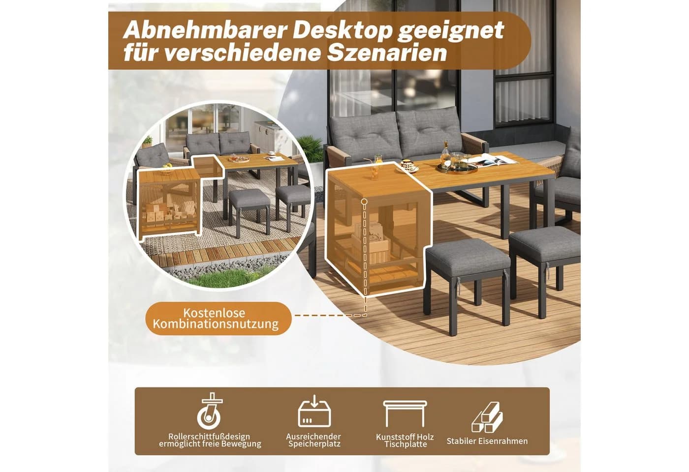 Flieks Gartenlounge-Set 6-Sitzer Grau mit abnehmbarem Tisch - Bild 4