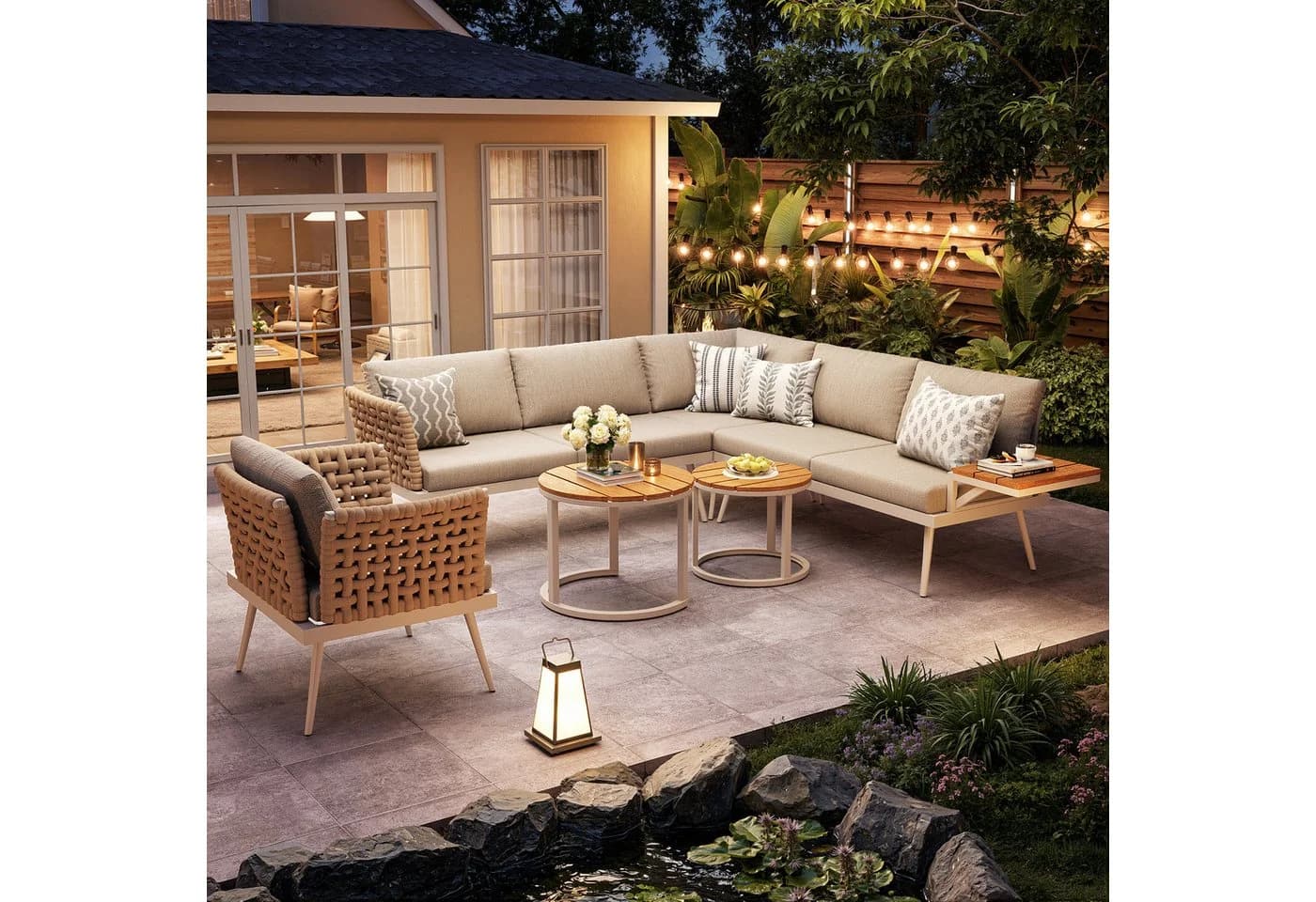 Flieks Gartenlounge-Set 6-Sitzer L-Form Beige