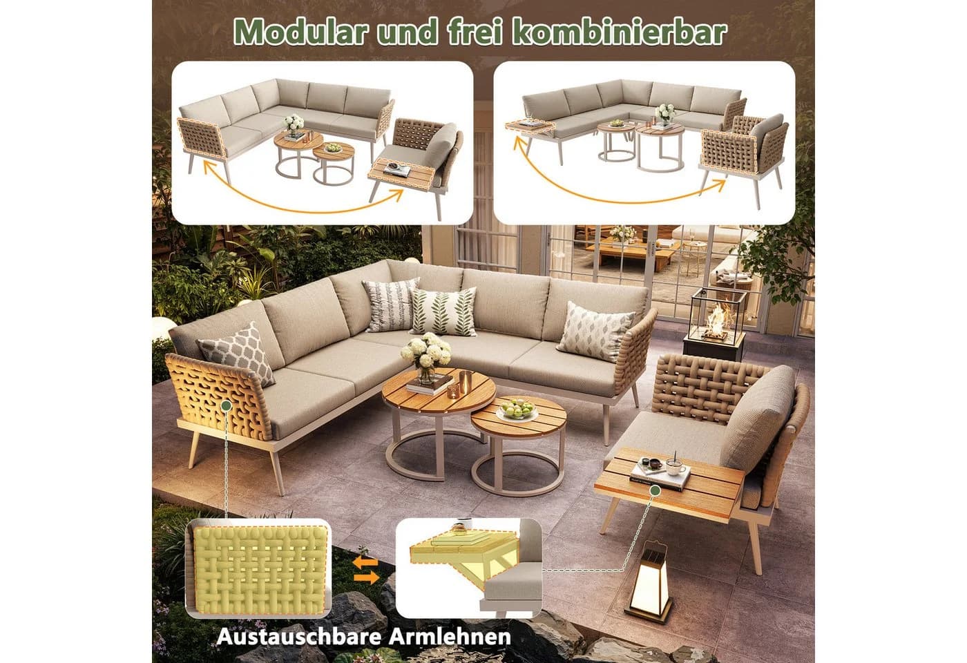 Flieks Gartenlounge-Set 6-Sitzer L-Form Beige - Bild 5