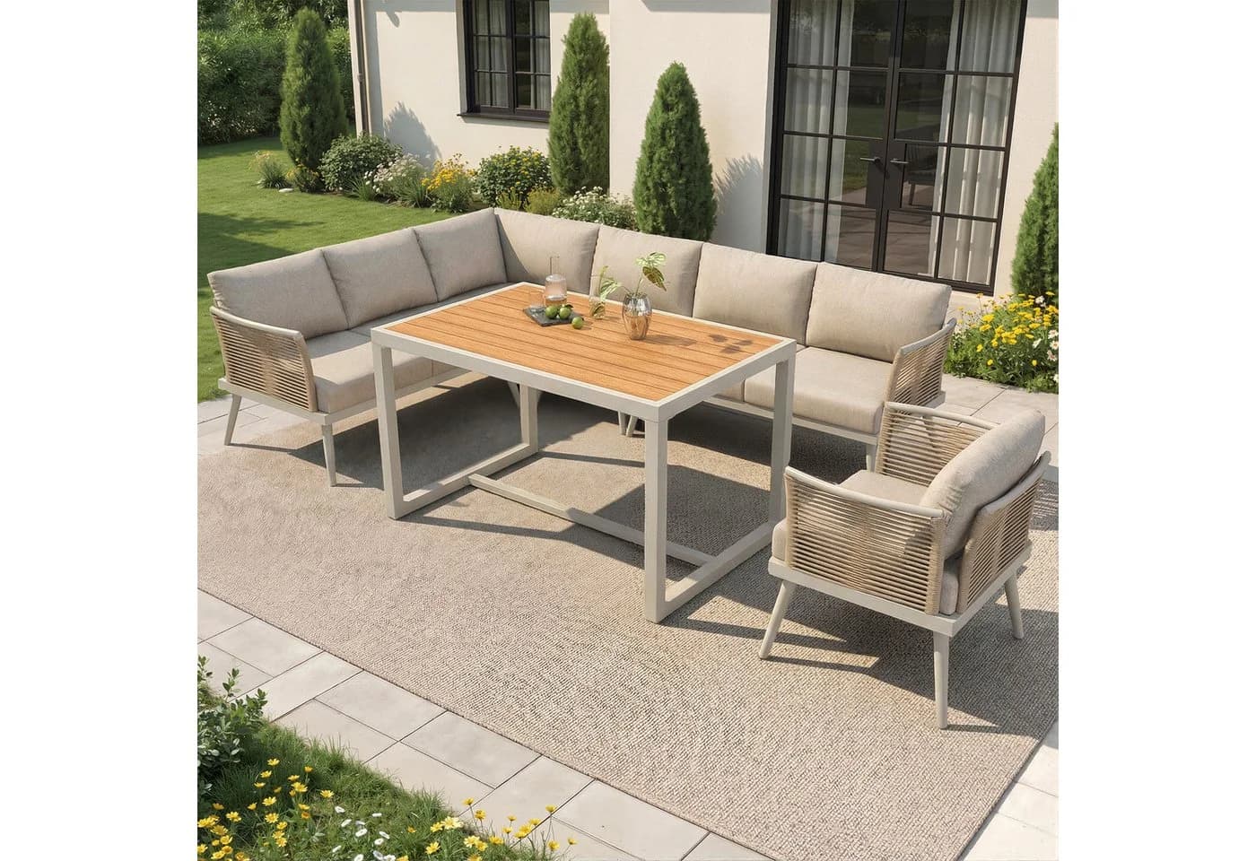 Flieks Gartenlounge-Set 7-Sitzer L-Form Beige