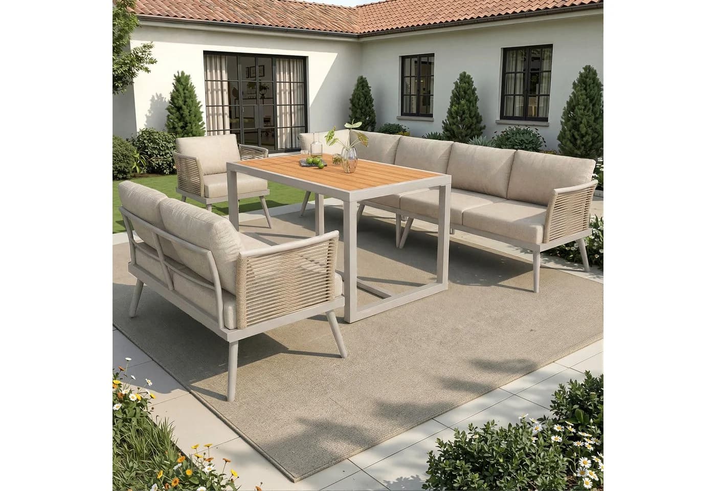 Flieks Gartenlounge-Set 7-Sitzer L-Form Beige - Bild 3