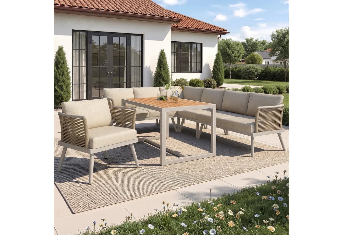 Flieks Gartenlounge-Set 7-Sitzer L-Form Beige - Bild 4