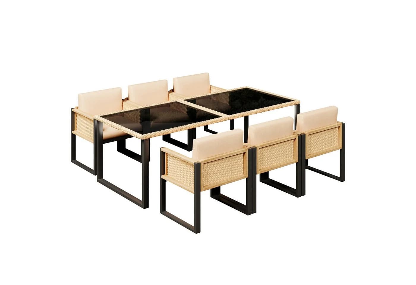 Flieks Garten-Essgruppe 7-tlg. Braunes Polyrattan Set mit 6 Stühlen & Tisch - Bild 5